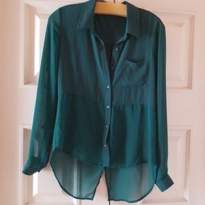 Potters Pot Anthro Blouse Button Down Sheer Hi/Low